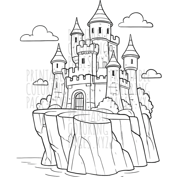 Majestic Ancient Castle on Cliff Coloring Adventure