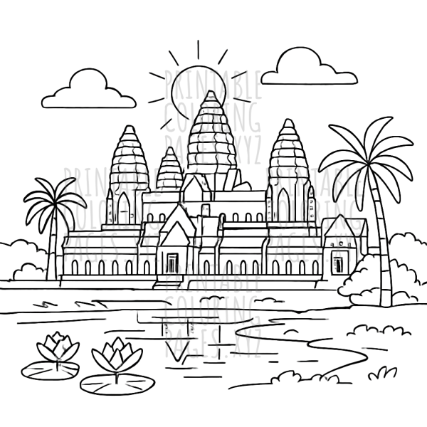 Angkor Wat Temple Sunrise Coloring Page