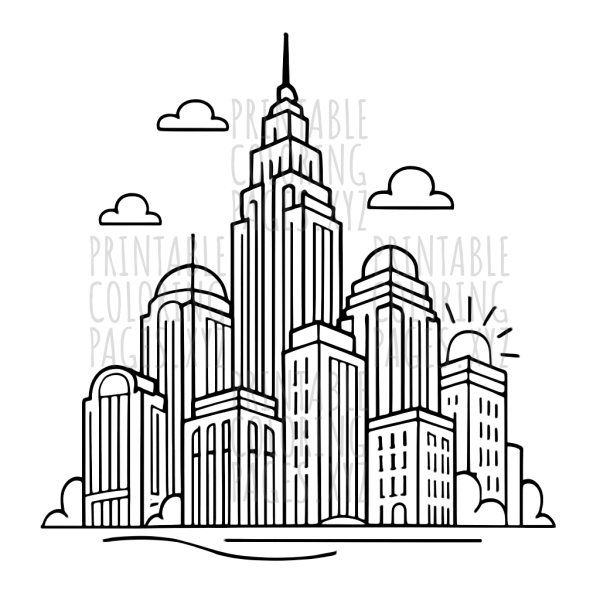 Stylish Art Deco City Skyline Scene