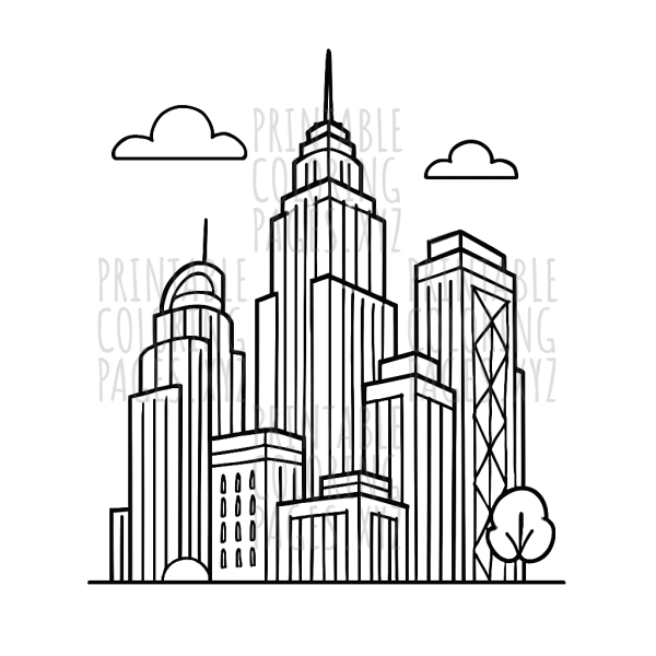 Stunning Art Deco City Skyline to Color and Create