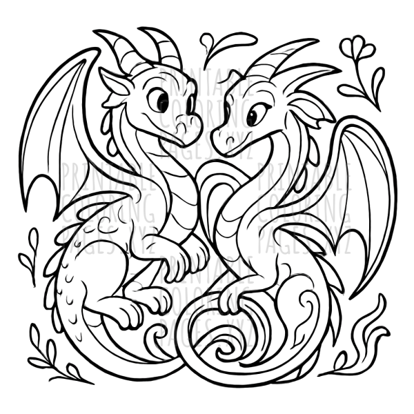 Elegant Art Nouveau Dragons Curling Through Graceful Vines