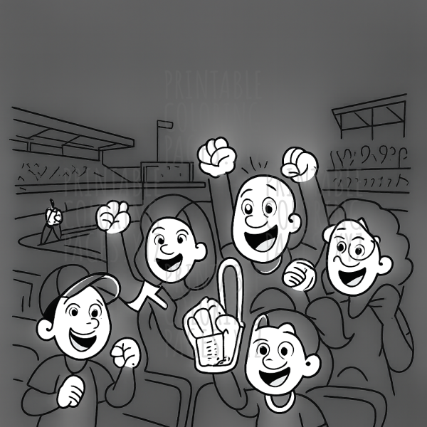 Baseball Stadium Cheering Crowd Coloring Page