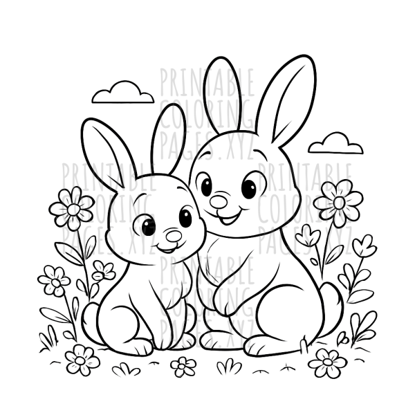 Bunnies Frolicking in a Blooming Flower Meadow