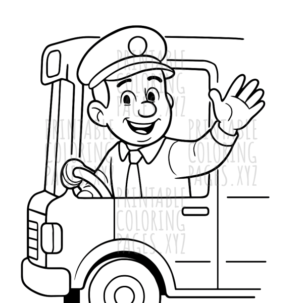 Friendly Bus Driver Waving in the City