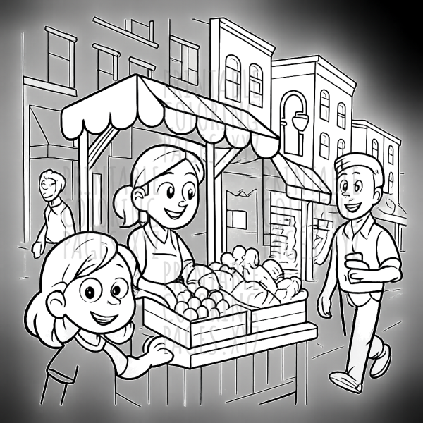 Vibrant City Street Market Scene