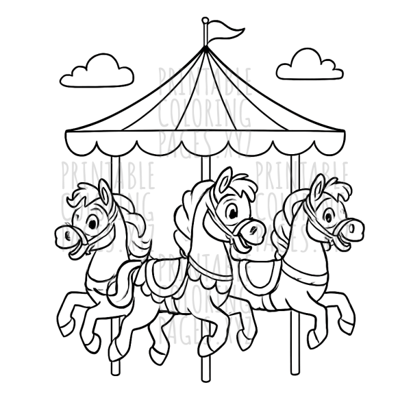 Whimsical Carnival Carousel Horses Coloring Adventure