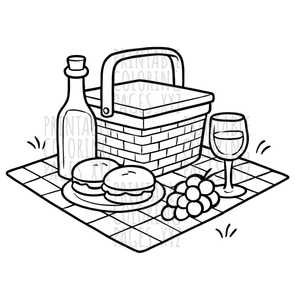 Checkerboard Picnic Setup Coloring Page