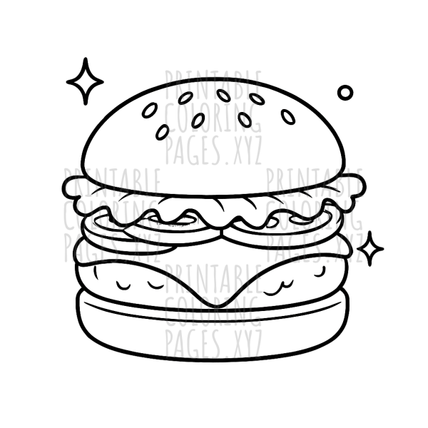 Delicious Cheeseburger with Toppings to Color