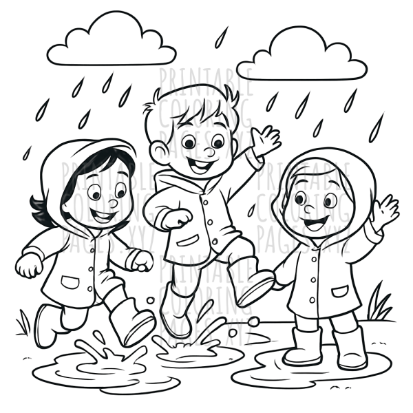 Splashing Joy: Kids Playing in Rain Puddles