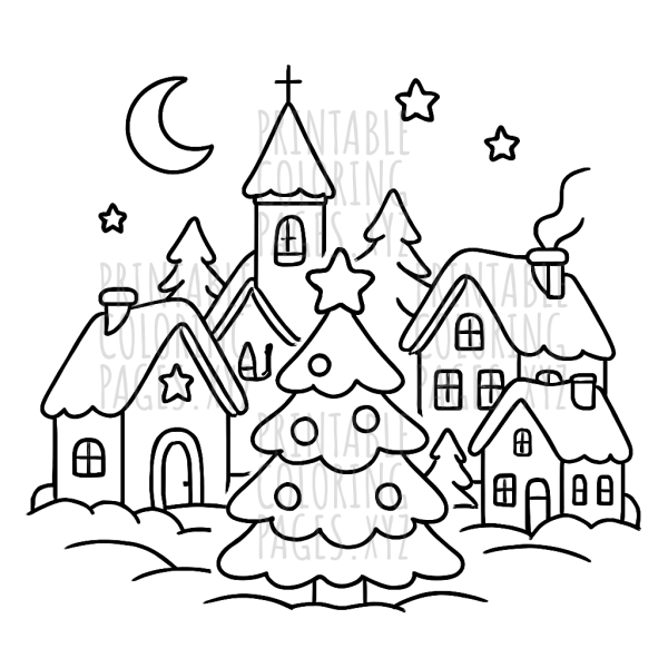 Magical Christmas Village Night Scene
