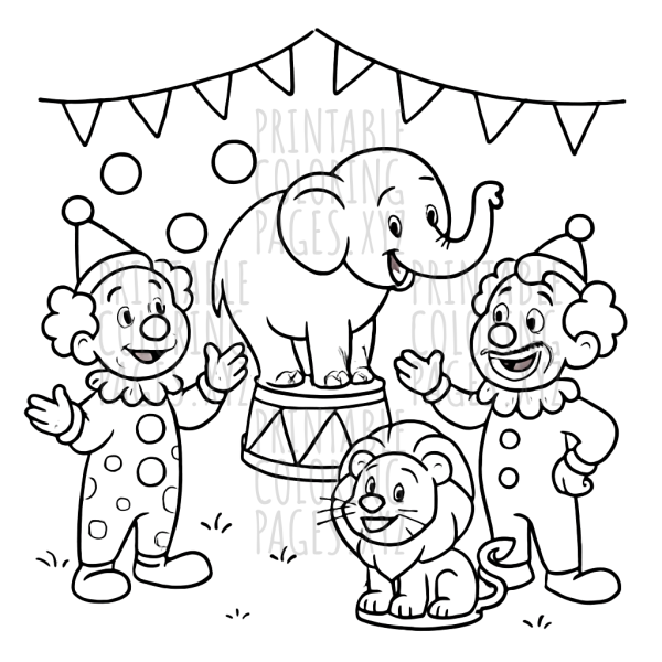 Joyful Circus Clowns and Playful Animals