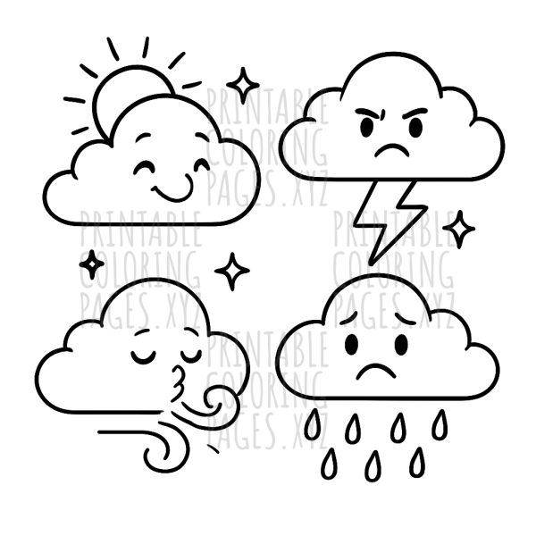 Whimsical Weather Clouds: Fun Symbols to Color