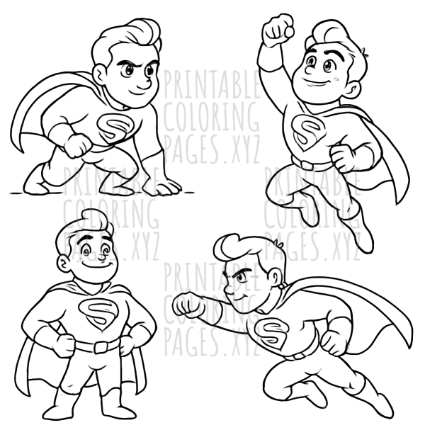 Dynamic Comic Book Hero Poses to Color