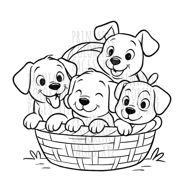 Cozy Basket of Cuddly Puppies