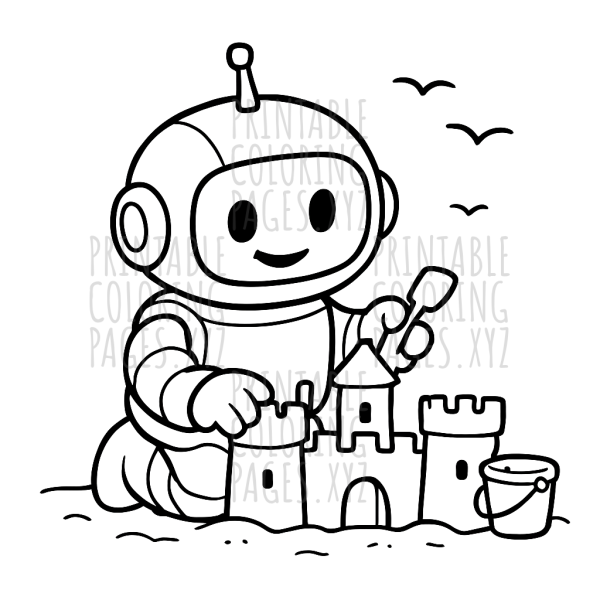 Adorable Robot Building a Sandcastle Adventure
