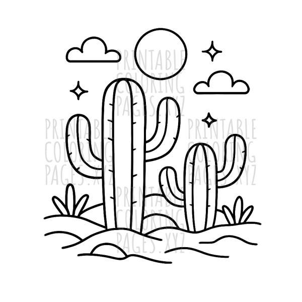 Moonlit Desert Cacti Adventure