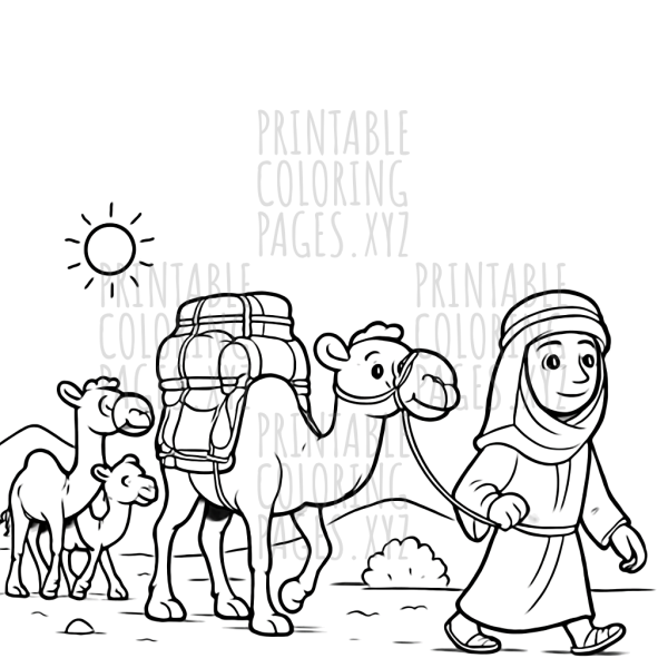 Desert Camel Caravan Coloring Page