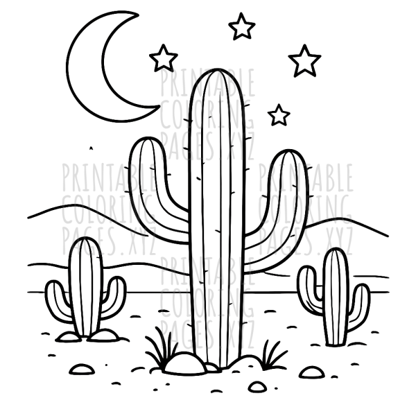 Starry Desert Night with Majestic Cacti