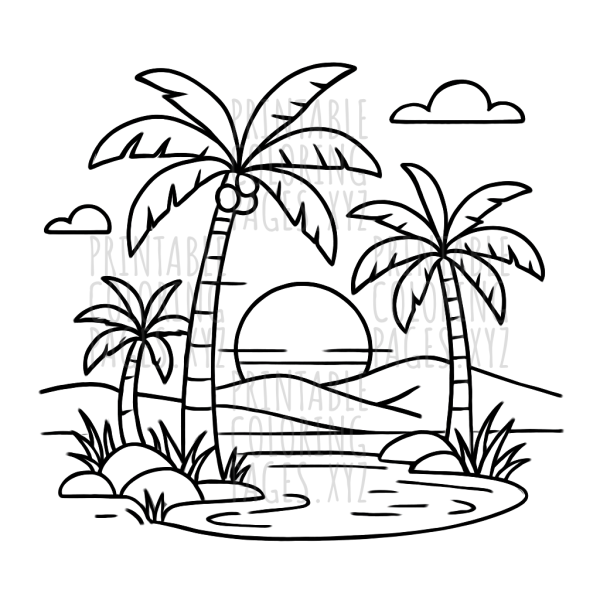 Serene Sunset at a Desert Oasis
