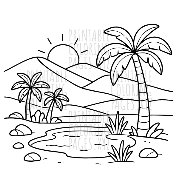 Serene Desert Sunset Oasis Coloring Adventure