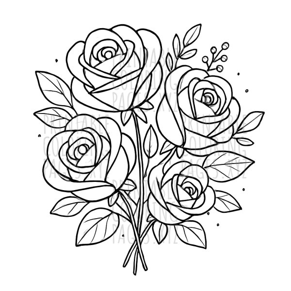 Elegant Detailed Rose Bouquet Illustration