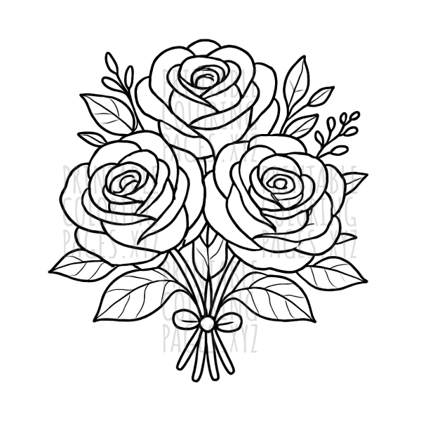 Detailed Rose Bouquet Coloring Page