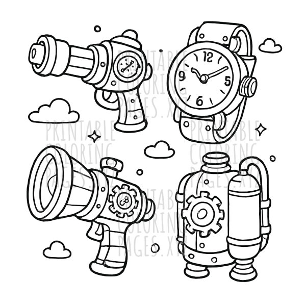 Intricate Steampunk Gadgets to Color