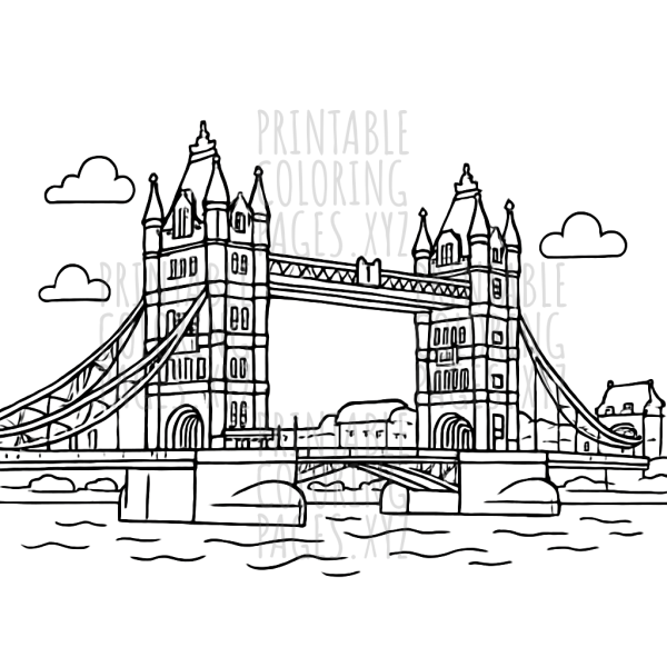 Detailed Tower Bridge Panorama Coloring Page