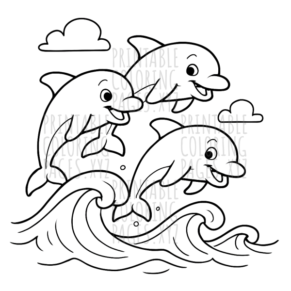 Playful Dolphins Jumping Over Ocean Waves