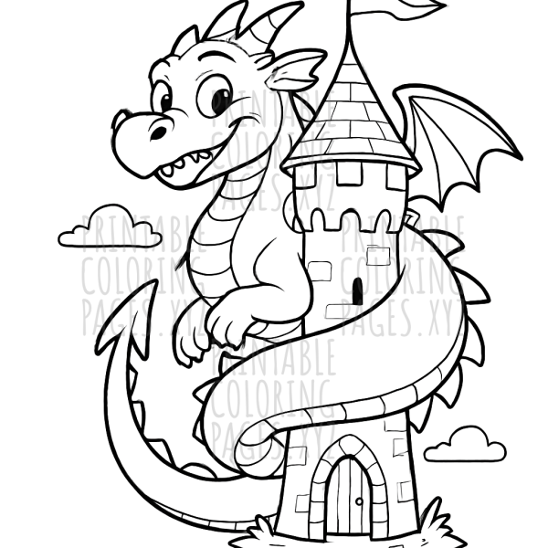 Majestic Dragon Wrapped Around Castle Tower