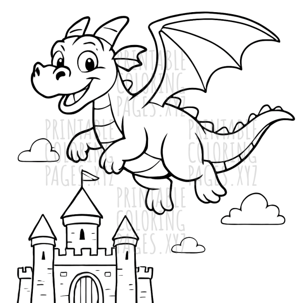 Majestic Dragon Soaring Above a Castle