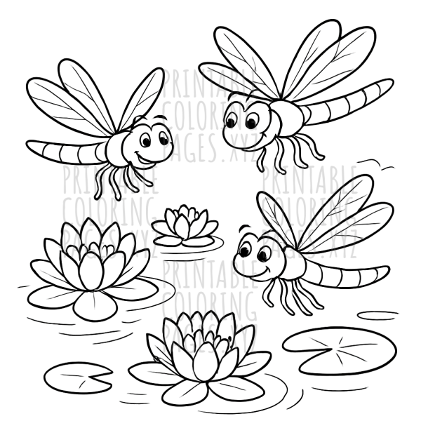 Dragonflies Dancing Over a Lily Pond