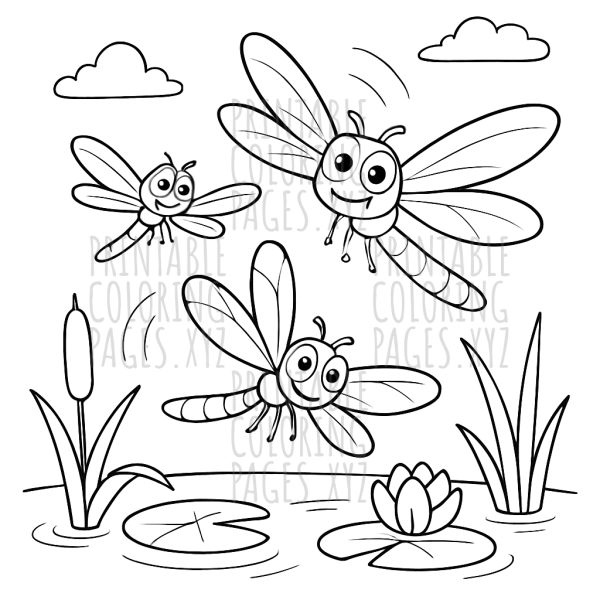 Serene Dragonflies Dancing Over a Peaceful Pond