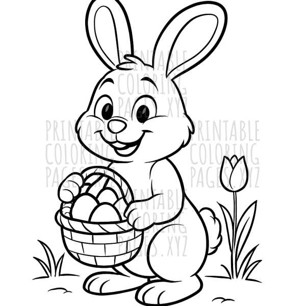 Cheerful Easter Bunny Carrying a Basket