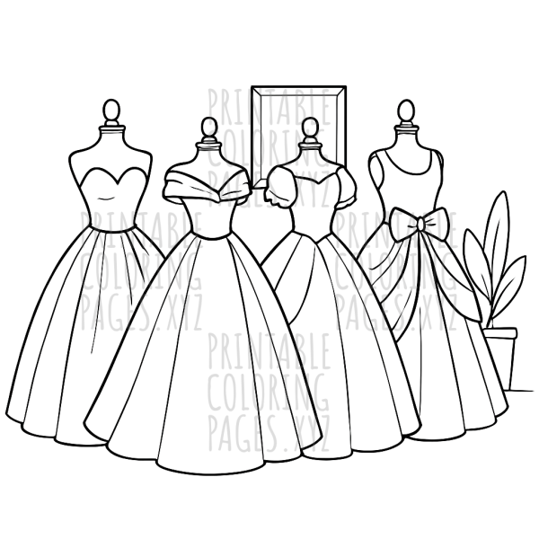 Elegant Ball-Gowns Displayed on Classic Mannequins