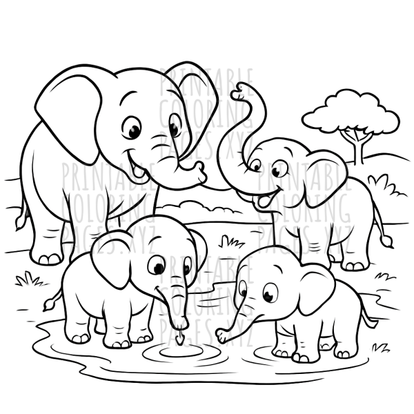 Serene Elephants at the Watering Hole