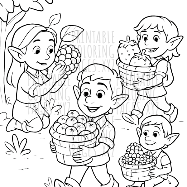 Enchanted Elves Harvesting Forest Fruits