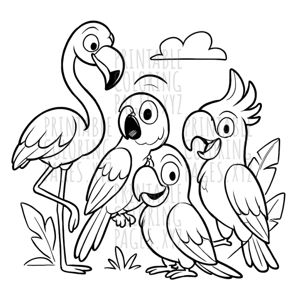 Vibrant Exotic Tropical Birds Flock Adventure