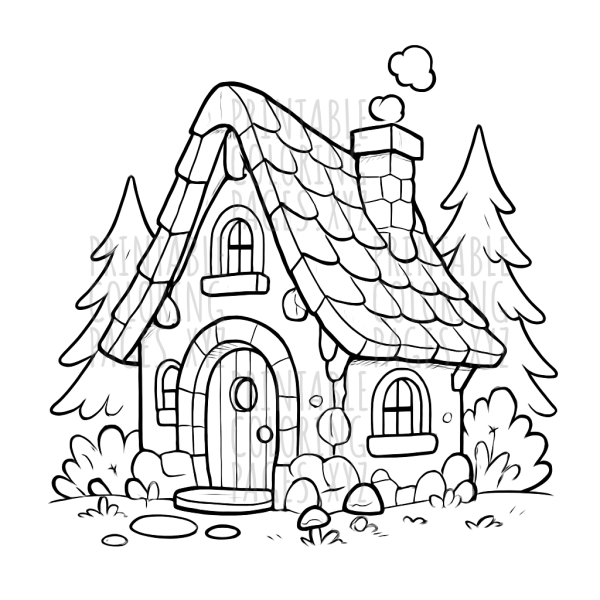 Fairy Tale Woodland Cottage Coloring Page