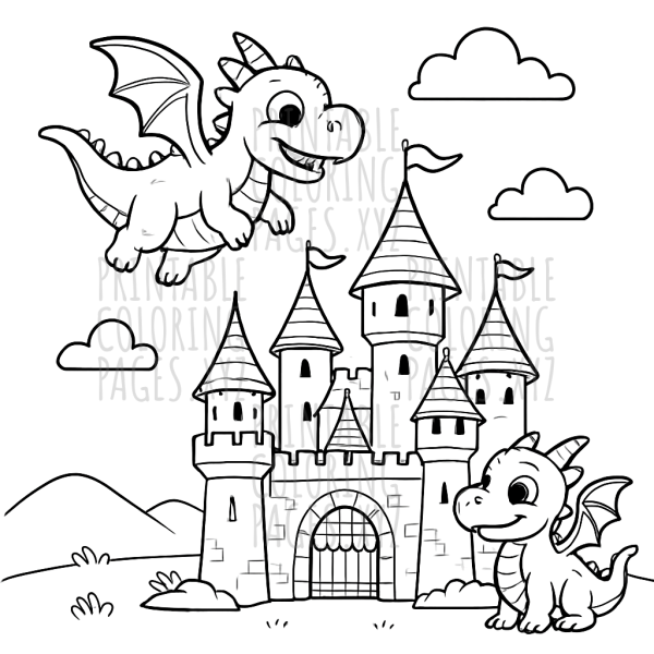 Majestic Fantasy Castle with Dragons