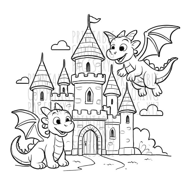 Enchanted Fantasy Castle with Dragons