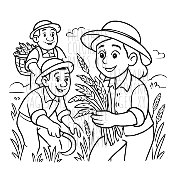 Busy Farmers Harvesting Crops in the Field