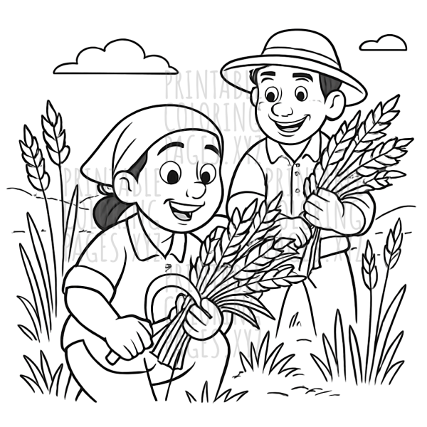 Golden Harvest: Farmers Gathering Wheat