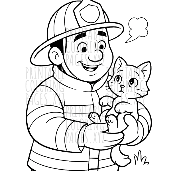 Heroic Firefighter Rescuing a Kitten
