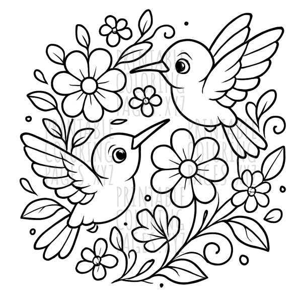 Graceful Hummingbirds Among Floral Patterns
