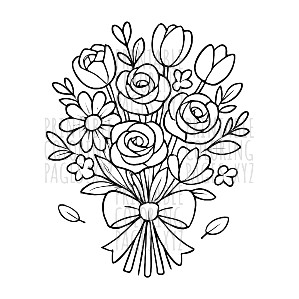 Elegant Flower Bouquets with Ribbons to Color and Enjoy
