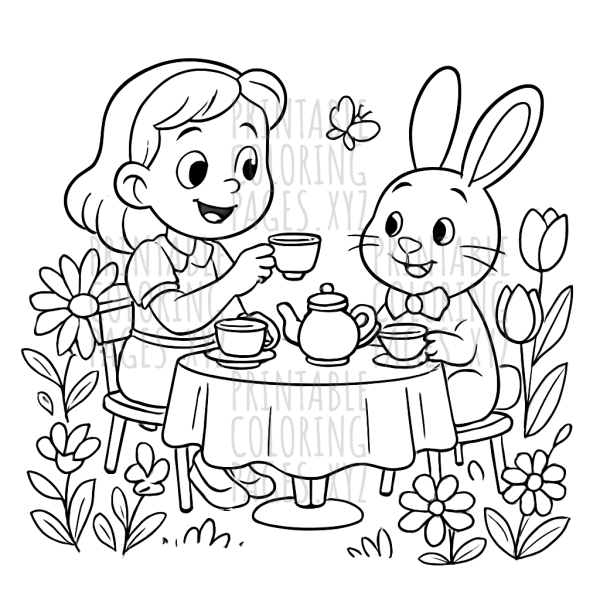 Whimsical Flower Garden Tea Party Scene