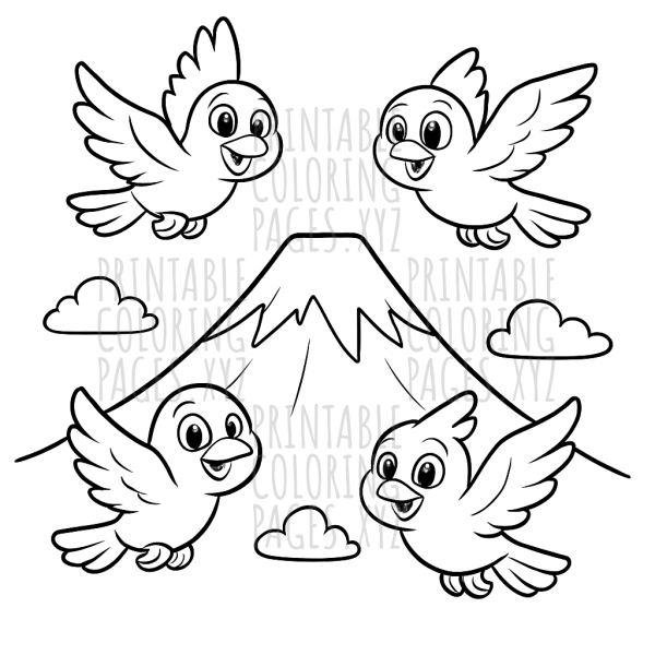 Soaring Birds Over Majestic Mount Fuji