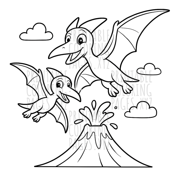 Soaring Flying Dinosaurs Near a Volcano Adventure