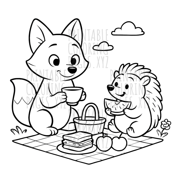 Whimsical Fox and Hedgehog Picnic Adventure
